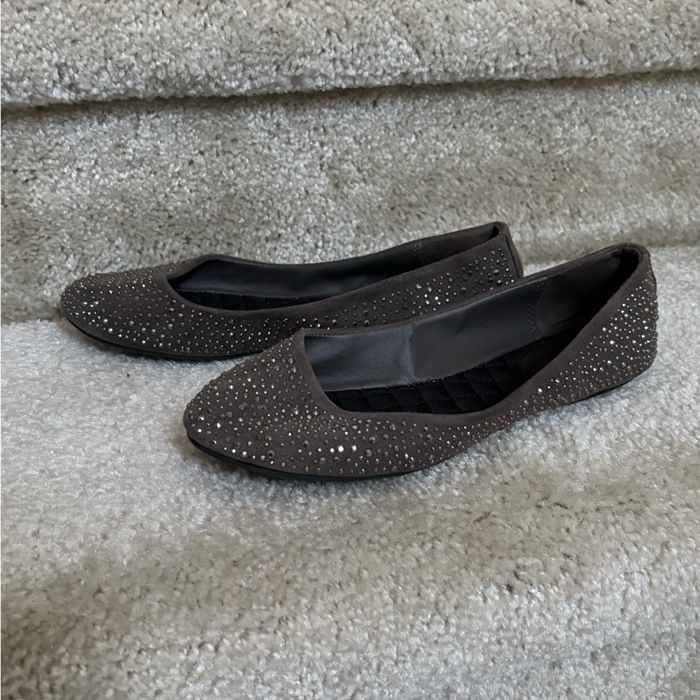 Elegant Grey Rhinestone Flats
